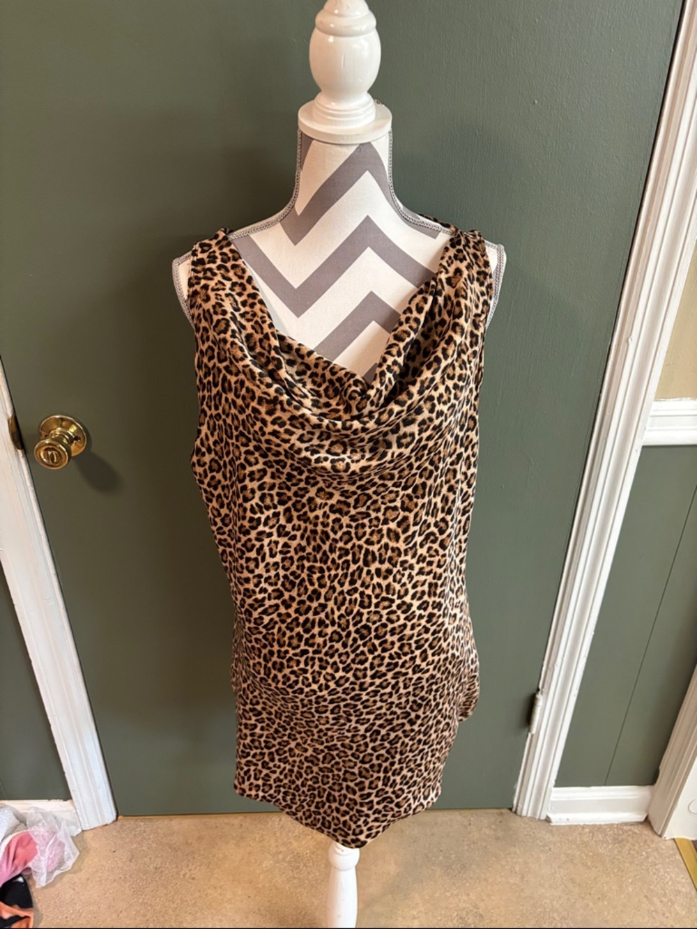 Leopard Print Cowl Neck Dress - Tan & Black